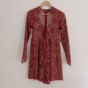 For Love and Lemons red lace long sleeve dress